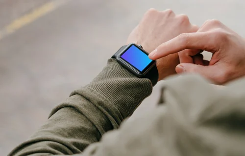 Apple Watch mockup worn by roadside