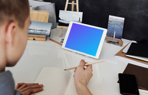 Young boy using tablet mockup