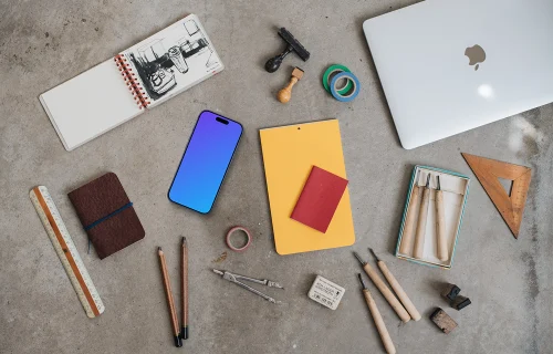 Artist's equipment with a phone mockup