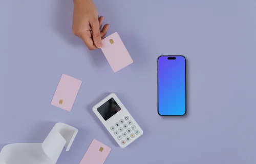 E-Commerce styled iPhone mockup with purple background