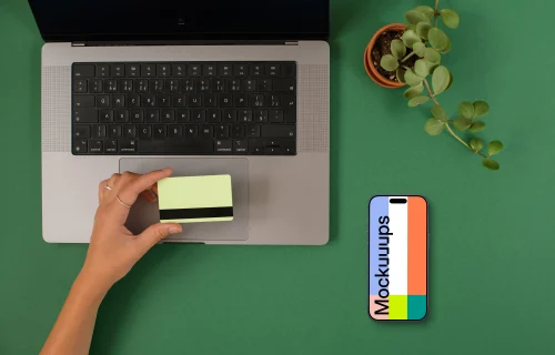 E-commerce themed iPhone mockup with green background