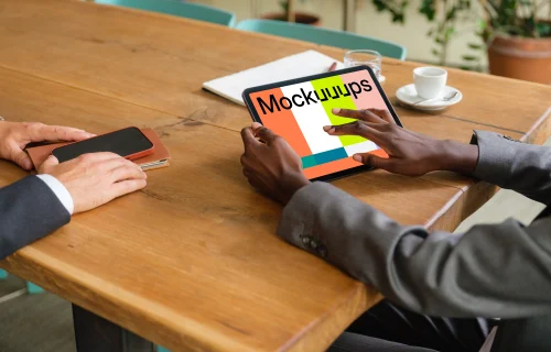 Female entrepreneur working on a tablet mockup