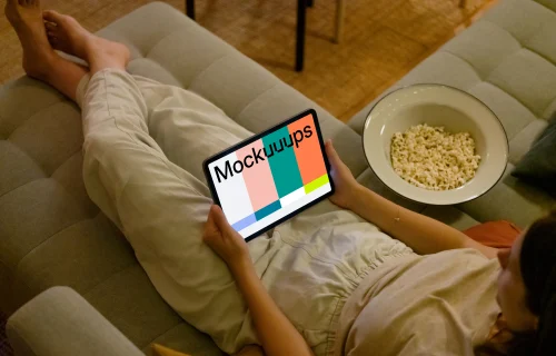 Female hands holding an iPad Air mockup