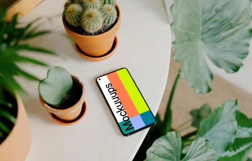 Google Pixel 5 mockup placed at the edge of a table