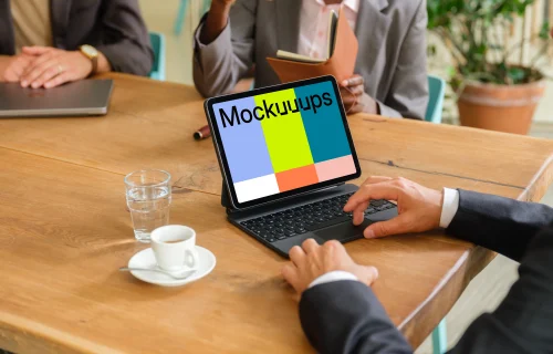  iPad Air mockup elevating business meeting in the office