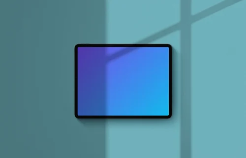 iPad Pro mockup on blue background (Landscape - Shadow 1)
