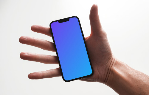 iPhone 13 mockup in a user's palm