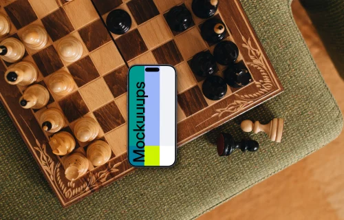 iPhone mockup on laying the chess board