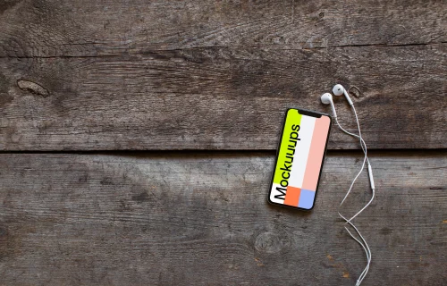 iPhone XS mockup with earphones