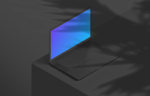Isometric mockup of MacBook Pro (Clay Dark - Left)