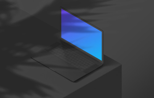 Isometric mockup of MacBook Pro (Clay Dark - Right)