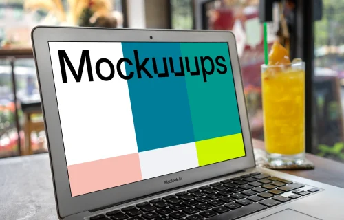 MacBook Air mockup at coffee