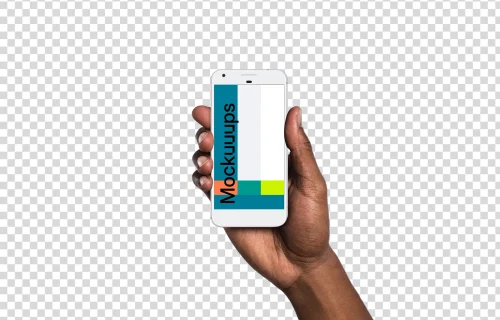 Man holding Google Pixel Quite Silver mockup (Black skin)