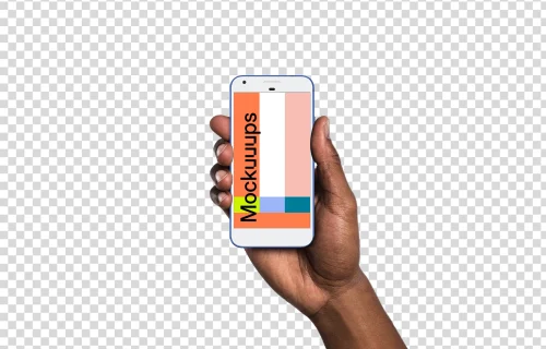 Man holding Google Pixel Really Blue mockup (Black skin)