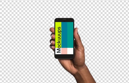 Man holding Google Pixel Very Black mockup (Black skin)