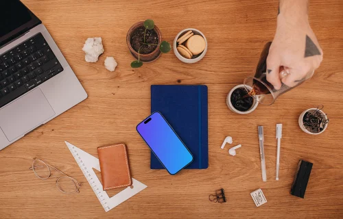Mockup of smartphone on the office desk