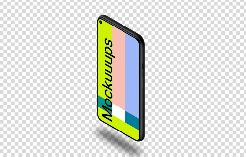 Google Pixel 5 Mockup (Isometric Stand Right - Floating Shadow)