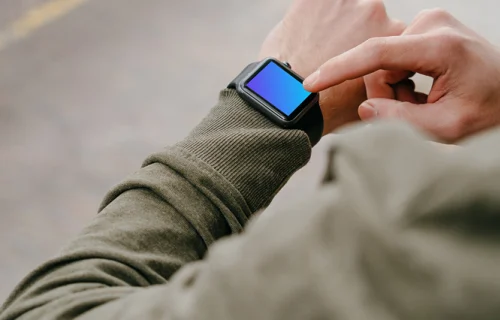Apple Watch mockup worn by roadside