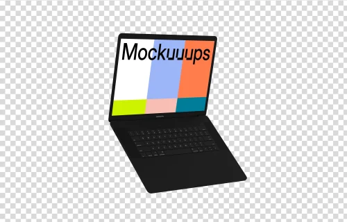 Opened Macbook Pro mockup (Clay Dark) floating to the left