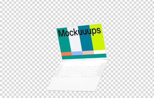 Opened Macbook Pro mockup (Clay White) floating to the right