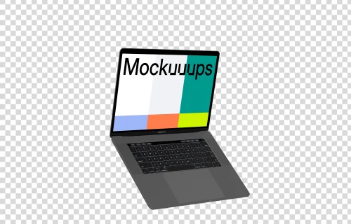 Opened Macbook Pro mockup floating to the left