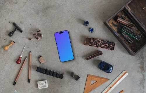 Phone mockup with rulers and stamps on the side
