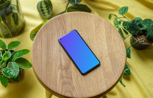 Pixel 5 mockup on a kitchen stool