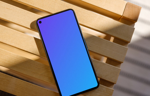 Pixel 5 mockup on a wooden stand