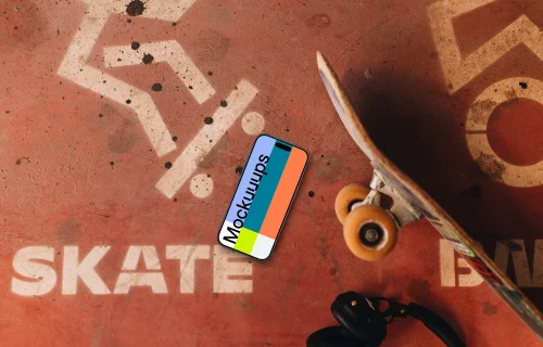 Skateboard with phone mockup