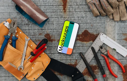 Smartphone mockup in the workshop