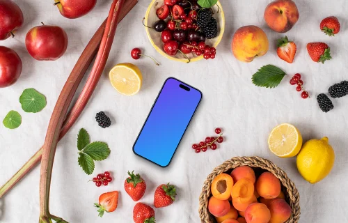Smartphone mockup surrounded by fruits