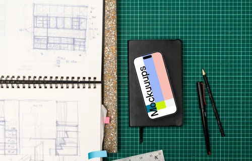 Smartphone mockup with architectural sketches
