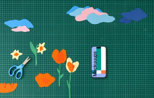 Smartphone mockup with creative kids craft backdrop