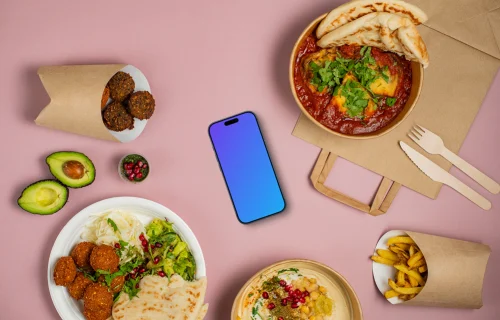 Smartphone mockup with middle eastern food