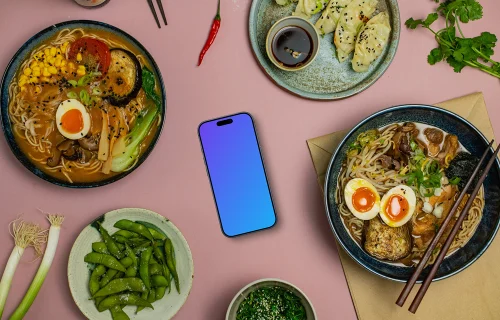 Smartphone mockup with ramen