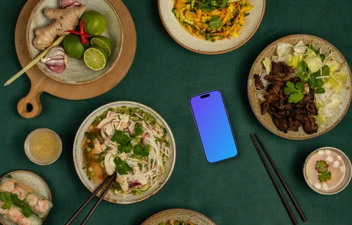 Smartphone mockup with vietnamese food