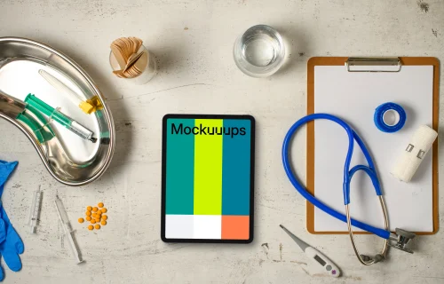 Tablet mockup in modern medical environment