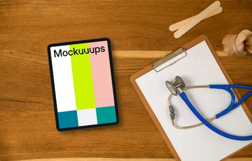 Tablet mockup on the doctor’s table