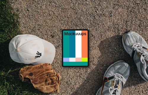 Tablet with baseball equipment