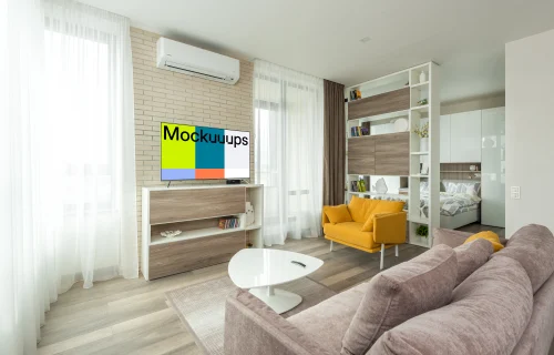 Television mockup in a small apartment
