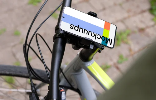 Up-close shot of Samsung S20 mockup in a bike mount