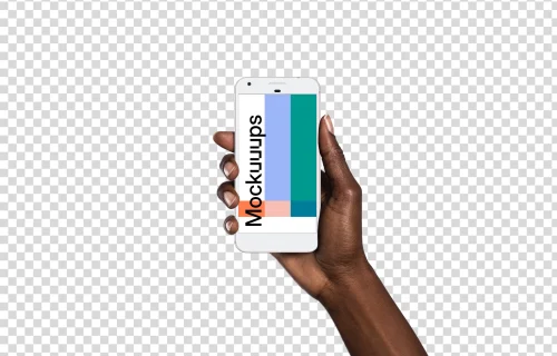 Woman holding Google Pixel Quite Silver mockup (Black skin)