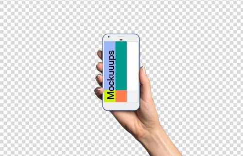 Woman holding Google Pixel Really Blue mockup (White skin)