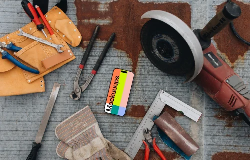 Workshop space with an iPhone mockup