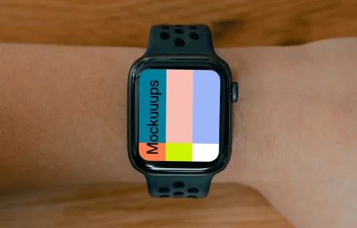 Apple Watch mockup on wooden surface
