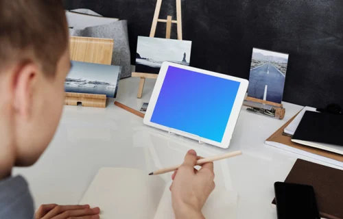 Young boy using tablet mockup