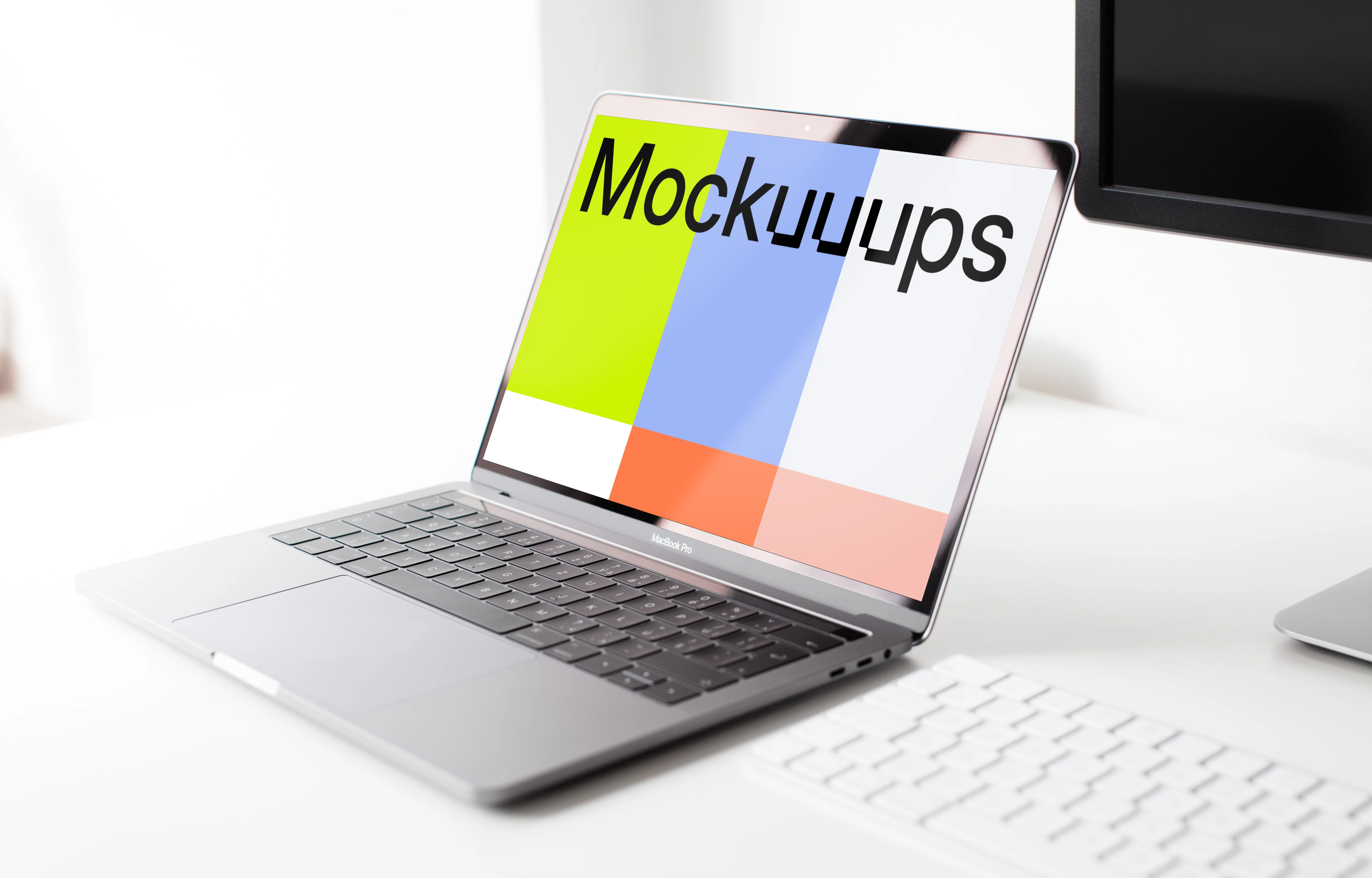 Bright view of the Macbook Pro mockup on the table