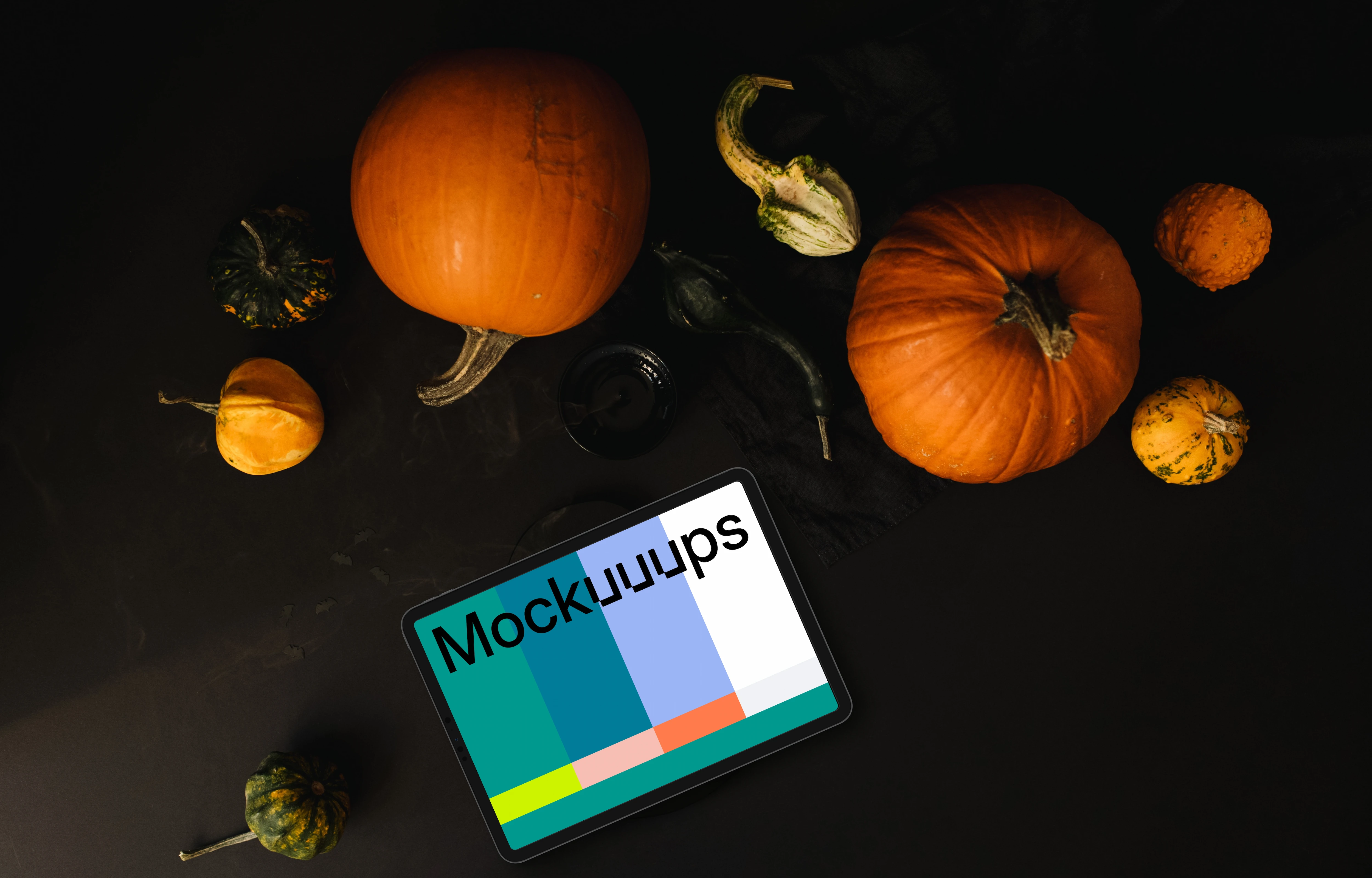 Halloween presentation template with a landscape tablet mockup