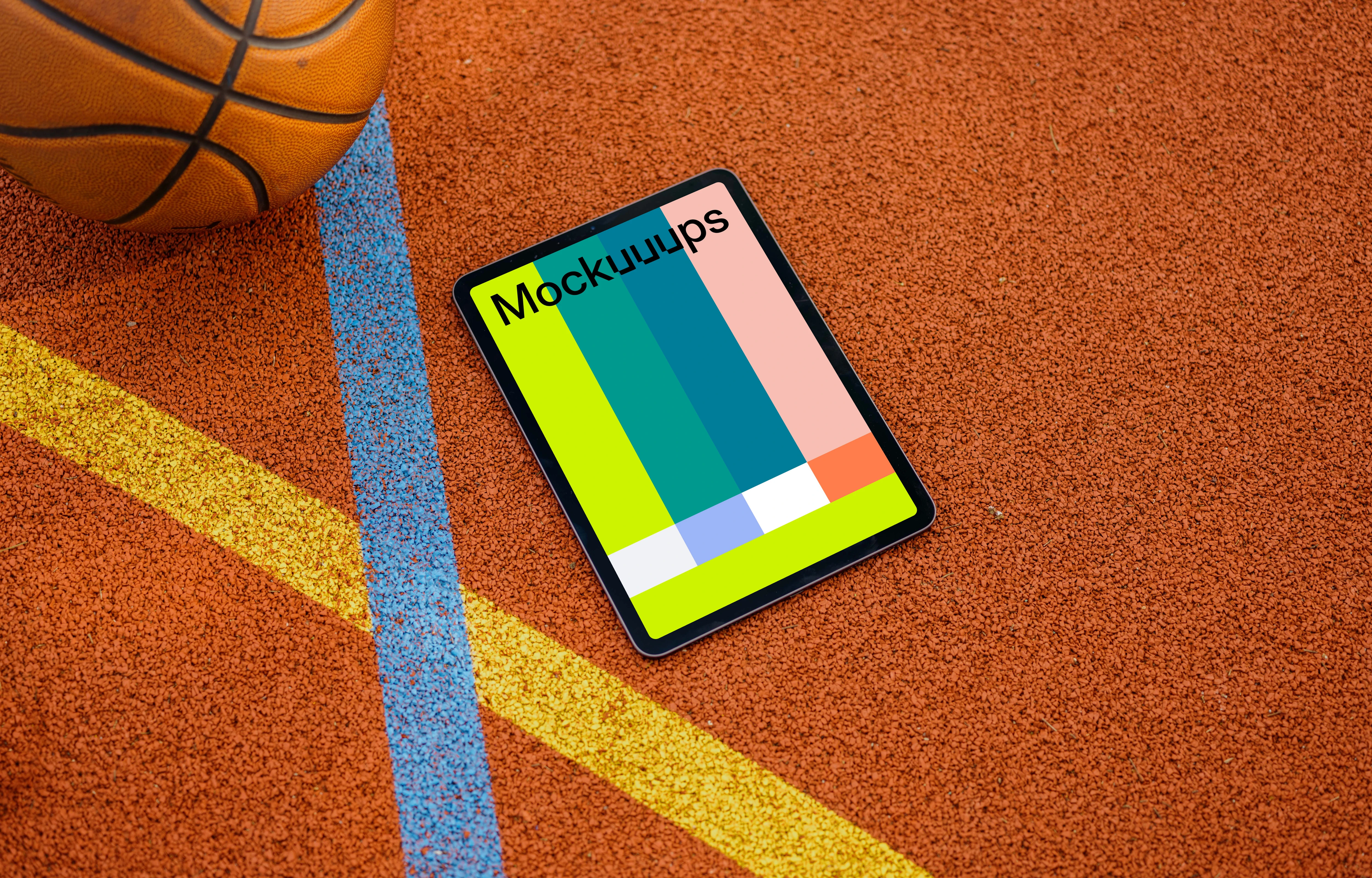 iPad Air mockup on basketball playground