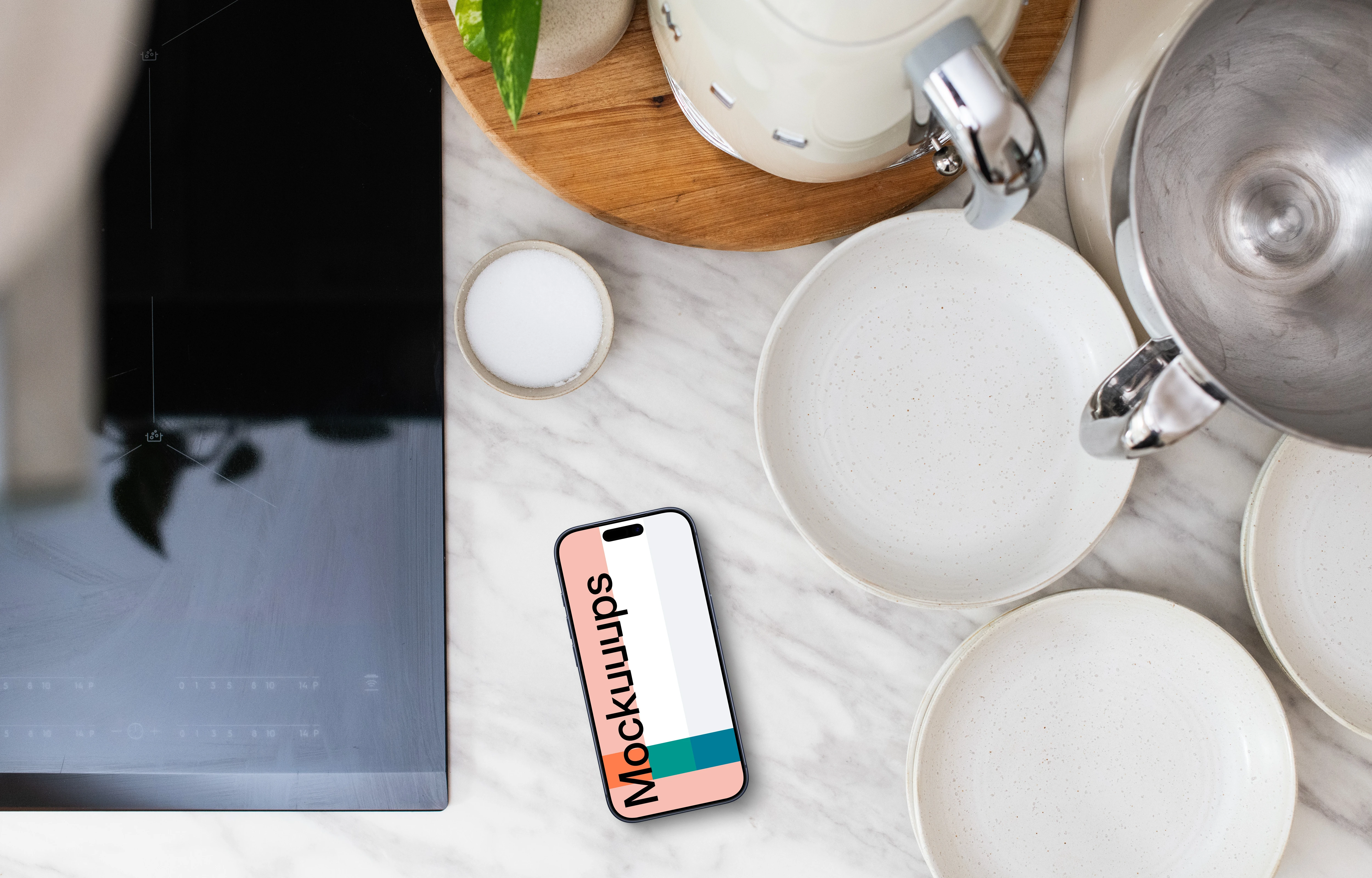 iPhone mockup in the aesthetic kitchen